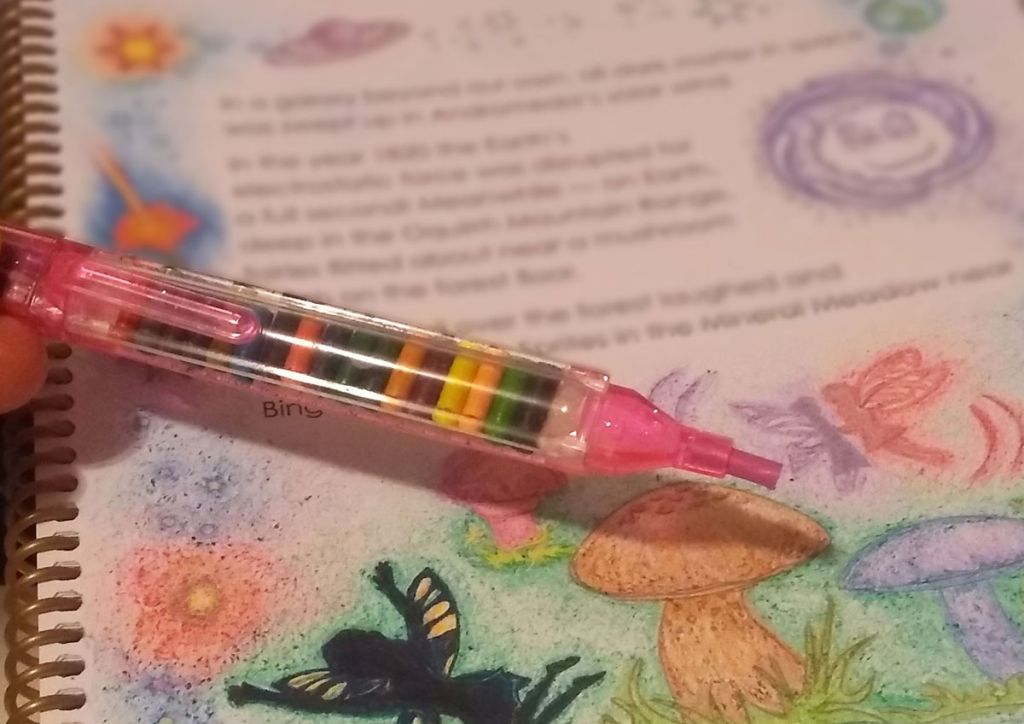 oquirrh mountain fairies mineral magic spiral bound coloring page with crayon stack