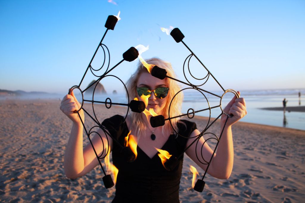 rebekah parke fire spinning on canon beach